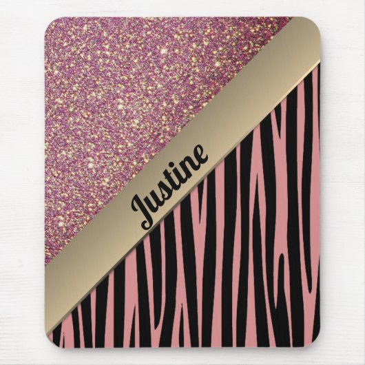 Rosa Blush Glam Zebra Print Mousepad (Vorne)