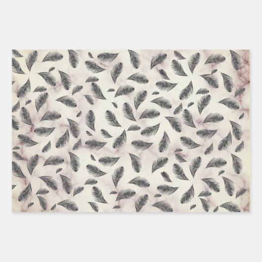 Rosa Blush Glittery Marmorfedern Geschenkpapier Set (Vorderseite 3)