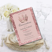 Rosa Blush Glitzer Tiara Crown Elegantes Quinceañe Einladung