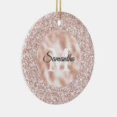 Rosa Blush Glitzy Glitzern Monogram Keramik Ornament (Rechts)