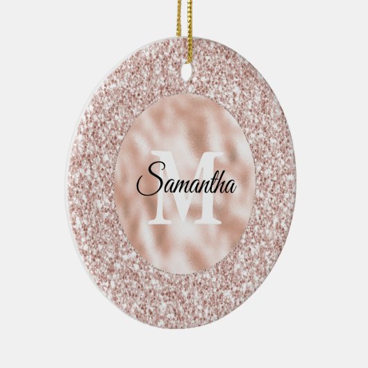 Rosa Blush Glitzy Glitzern Monogram Keramik Ornament (Rechts)