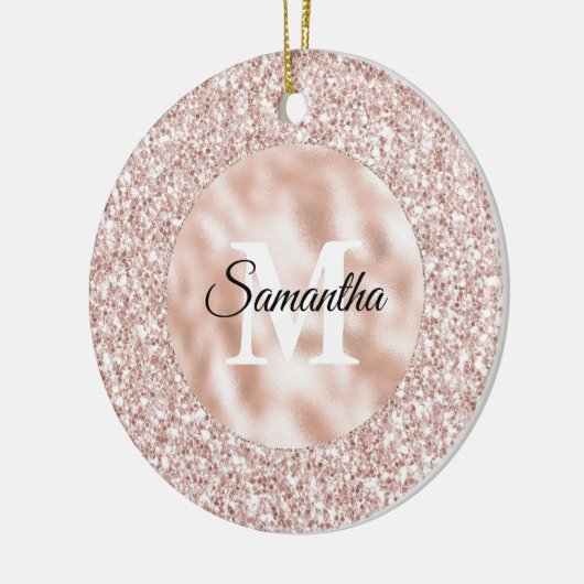 Rosa Blush Glitzy Glitzern Monogram Keramik Ornament (Links)