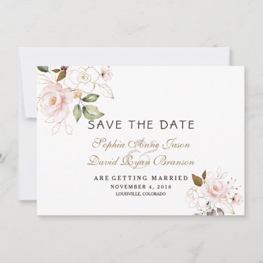 Rosa Blush Gold Blues Hochzeit retten das Datum Save The Date (Vorderseite)