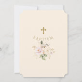 Rosa Blush Gold Blume Cross Champagne Taufe Einladung (Rückseite)