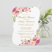 Rosa Blush Gold Blumendusche Einladung B (Stehend Vorderseite)