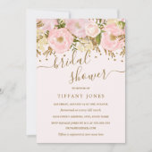 Rosa Blush Gold Floral Confetti Brautparty Einladung (Vorderseite)