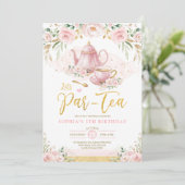 Rosa Blush Gold Floral Girls Birthday Tee Party Einladung (Stehend Vorderseite)