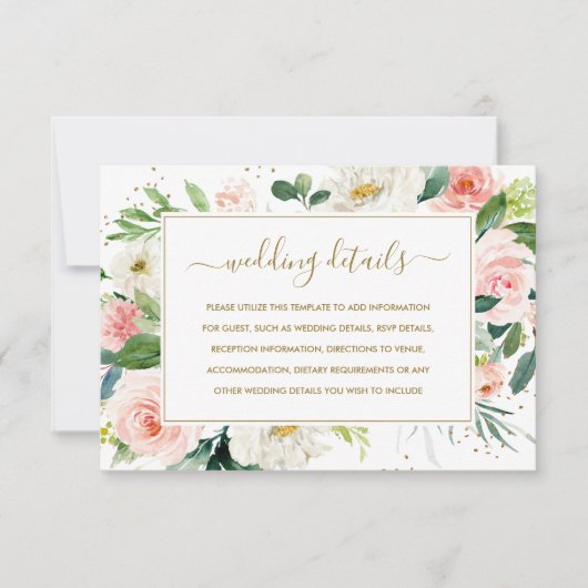 Rosa Blush Gold Floral Gold Hochzeitskarte RSVP Karte (Vorderseite)