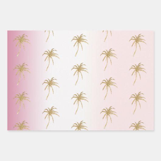 Rosa Blush Gold Glitzer Palm Trees Ombre Geschenkpapier Set (Vorderseite 3)