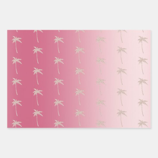 Rosa Blush Gold Glitzer Palm Trees Ombre Geschenkpapier Set (Vorderseite 2)