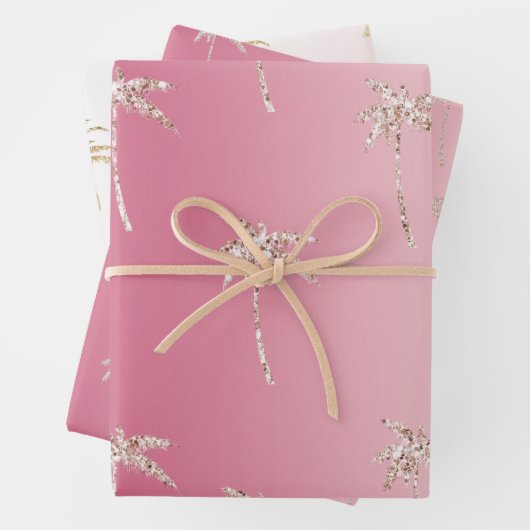 Rosa Blush Gold Glitzer Palm Trees Ombre Geschenkpapier Set (Beispiel)