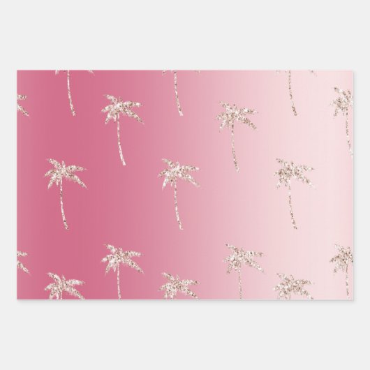 Rosa Blush Gold Glitzer Palm Trees Ombre Geschenkpapier Set (Vorderseite)