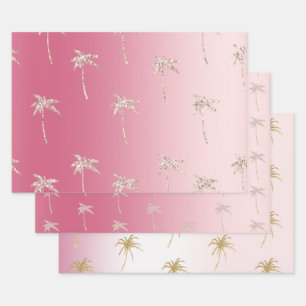 Rosa Blush Gold Glitzer Palm Trees Ombre Geschenkpapier Set