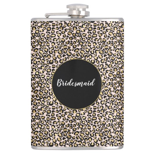 Rosa Blush Gold Leopard Print Flachmann (Vorderseite)