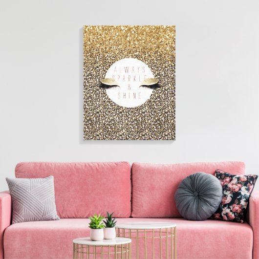 Rosa Blush Gold Leopard Print Glitzy Eyes Leinwanddruck (Insitu (Wohnzimmer))