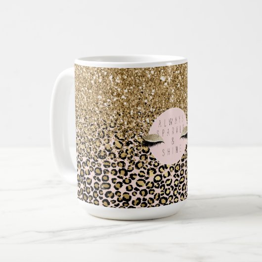Rosa Blush Gold Leopard Print Kaffeetasse (Vorderseite Links)