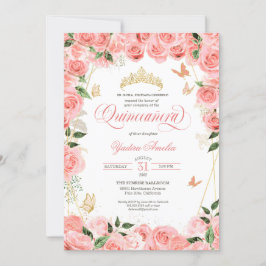 Rosa Blush Gold Rose Elegante Butterfly Quinceaner Einladung