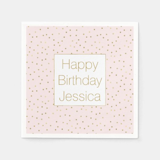 Rosa Blush Gold Sparkle Confetti Geburtstag Serviette (Vorderseite)