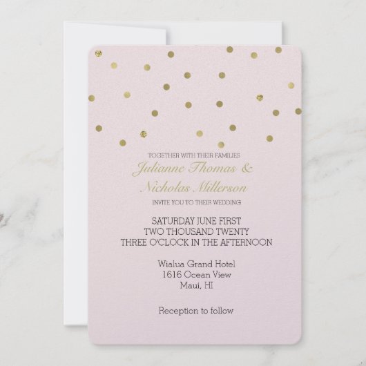 Rosa Blush Gold Sparkle Confetti Wedding Einladung (Vorderseite)