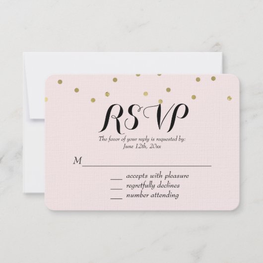 Rosa Blush Gold Sparkone Confetti UAWG RSVP Karte (Vorderseite)