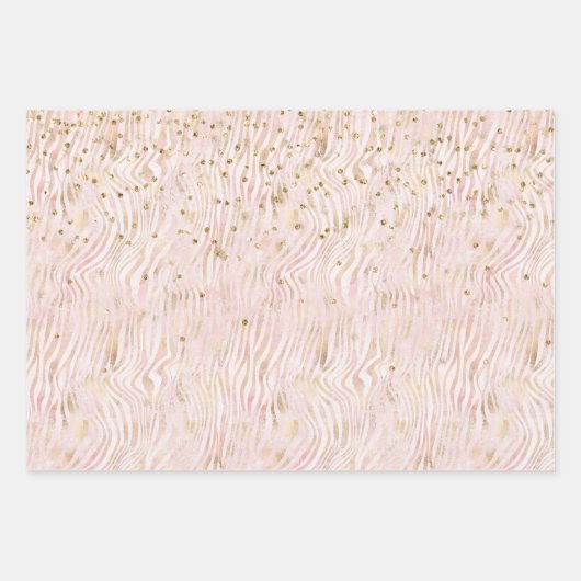 Rosa Blush Gold Zebra Print Glitz Geschenkpapier Set (Vorderseite 2)