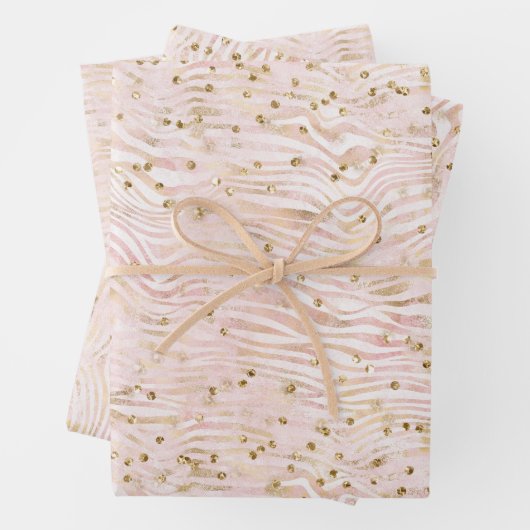 Rosa Blush Gold Zebra Print Glitz Geschenkpapier Set (Beispiel)