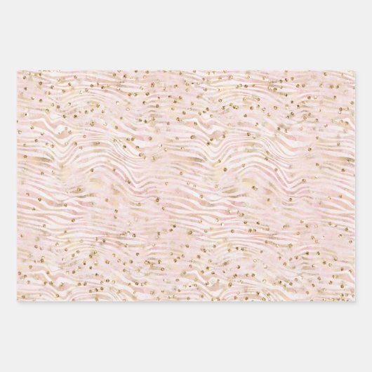Rosa Blush Gold Zebra Print Glitz Geschenkpapier Set (Vorderseite)