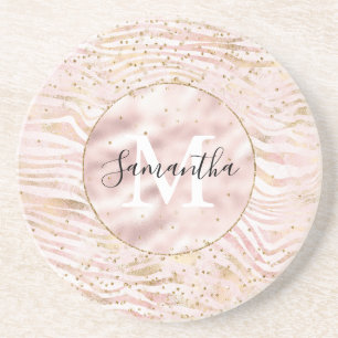 Rosa Blush Gold Zebra Print Glitz Getränkeuntersetzer