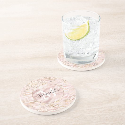 Rosa Blush Gold Zebra Print Glitz Getränkeuntersetzer (Seite)