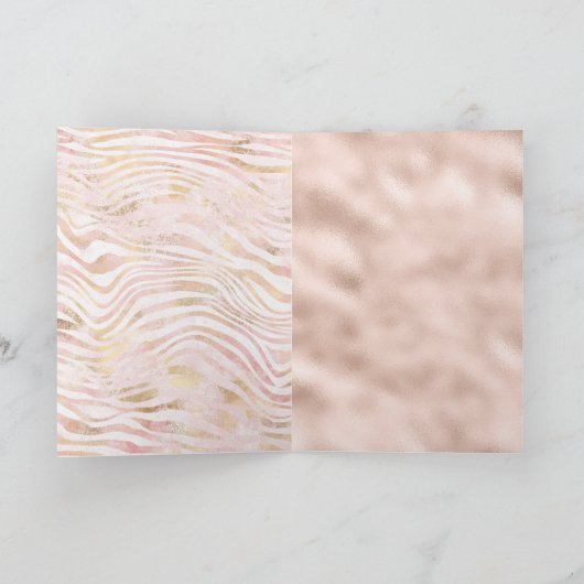 Rosa Blush Gold Zebra Print Glitz Karte (Innenseite)
