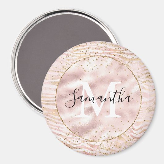 Rosa Blush Gold Zebra Print Glitz Magnet (Vorderseite/Rückseite)