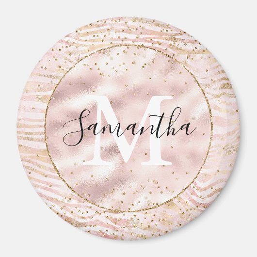 Rosa Blush Gold Zebra Print Glitz Magnet (Vorne)