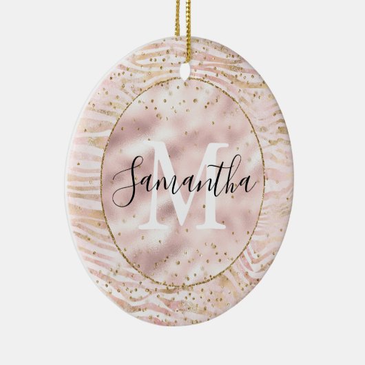 Rosa Blush Gold Zebra Print Glitz Monogram Keramik Ornament (Rechts)