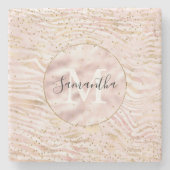 Rosa Blush Gold Zebra Print Glitz Monogram Steinuntersetzer (Vorderseite)