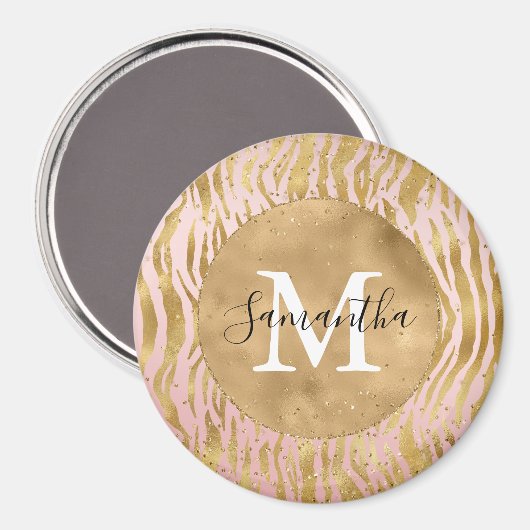 Rosa Blush Gold Zebra Print Glitz Sparkor Magnet (Vorderseite/Rückseite)