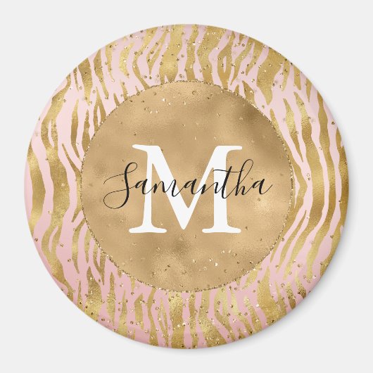 Rosa Blush Gold Zebra Print Glitz Sparkor Magnet (Vorne)