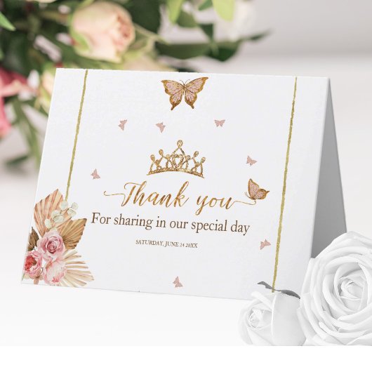 Rosa Blush Gown Quinceanera Dankeskarte