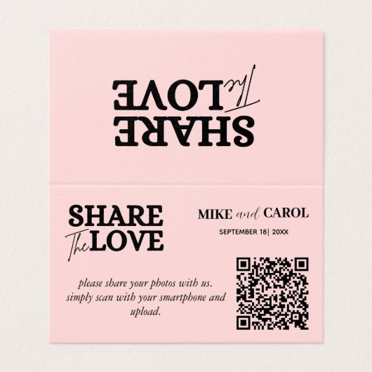 Rosa Blush-Hochzeitskennzeichen mit QR-Code (Außenseite Aufgefaltet)