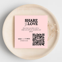 Rosa Blush-Hochzeitskennzeichen mit QR-Code