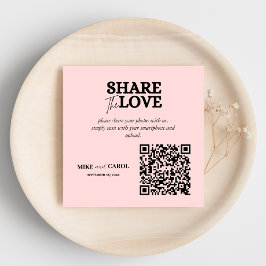Rosa Blush-Hochzeitskennzeichen mit QR-Code Begleitkarte