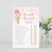 Rosa Blush Ice Creme Er sagte, sie sagte Game Card (Stehend Vorderseite)