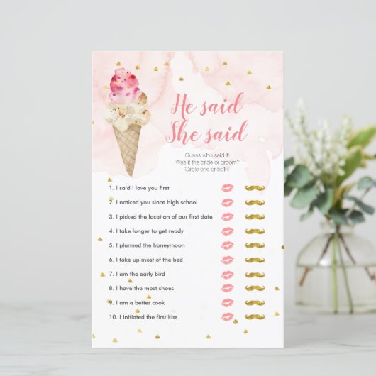 Rosa Blush Ice Creme Er sagte, sie sagte Game Card (Stehend Vorderseite)