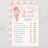 Rosa Blush Ice Creme Er sagte, sie sagte Game Card (Vorne/Hinten)