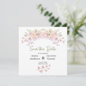 Rosa Blush Magnolia Bläserner Elegant Save the Dat Date (Stehend Vorderseite)