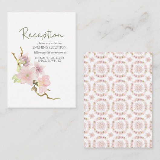 Rosa Blush Magnolia Bloral Wedding Card Begleitkarte (Vorne/Hinten)