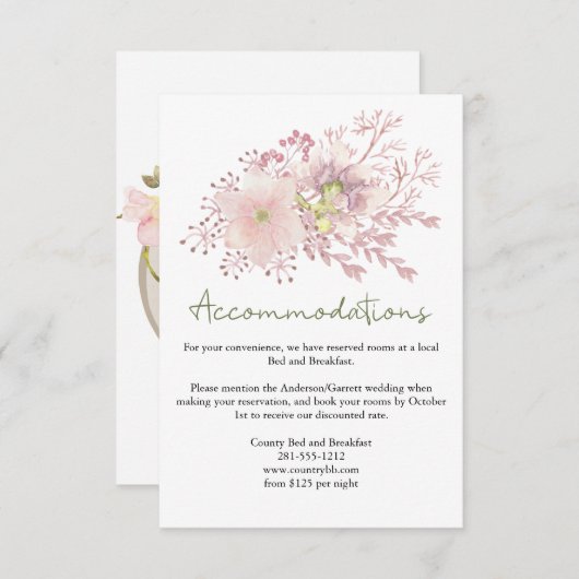 Rosa Blush Magnolia Bloral Wedding Card Begleitkarte (Vorne/Hinten)