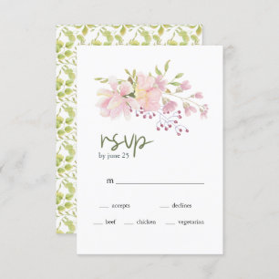 Rosa Blush Magnolia Bloral Wedding RSVP Card
