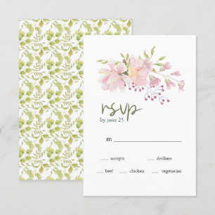 Rosa Blush Magnolia Bloral Wedding RSVP Card Karte