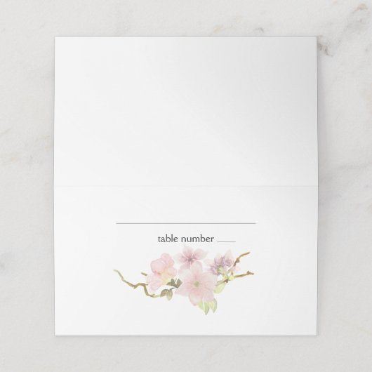 Rosa Blush Magnolia Blorale Hochzeitsstimmung Plat Platzkarte (Außenseite Aufgefaltet)