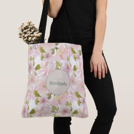 Rosa Blush Magnolia Floral Initialmonogramm Tasche